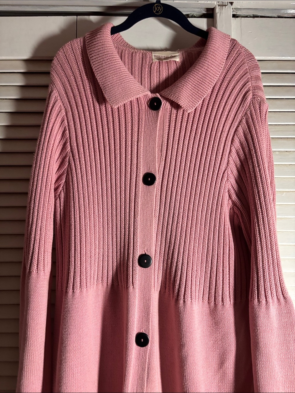 Pink Ribbed Button-Up Sweater Coat - Picture 2 of 8